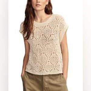 Lucky Brand Cotton Crochet Open-Stitch Cream Sweater Vest Size S